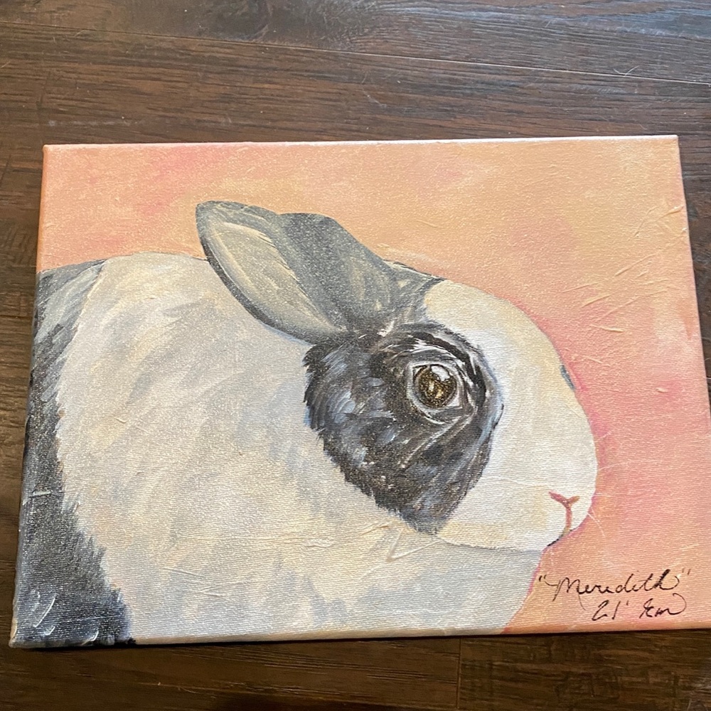 RIKKISRATPACK Custom painting of Meredith the bunny rabbit.
